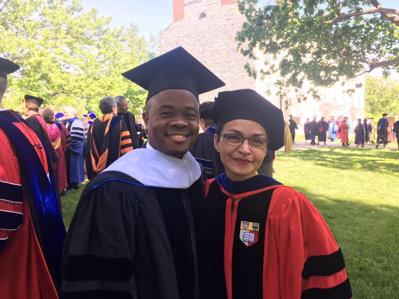 Fred Swaniker with Middlebury Professor Nadia Horning during 2017 Commencement Ceremonies at Middlebury