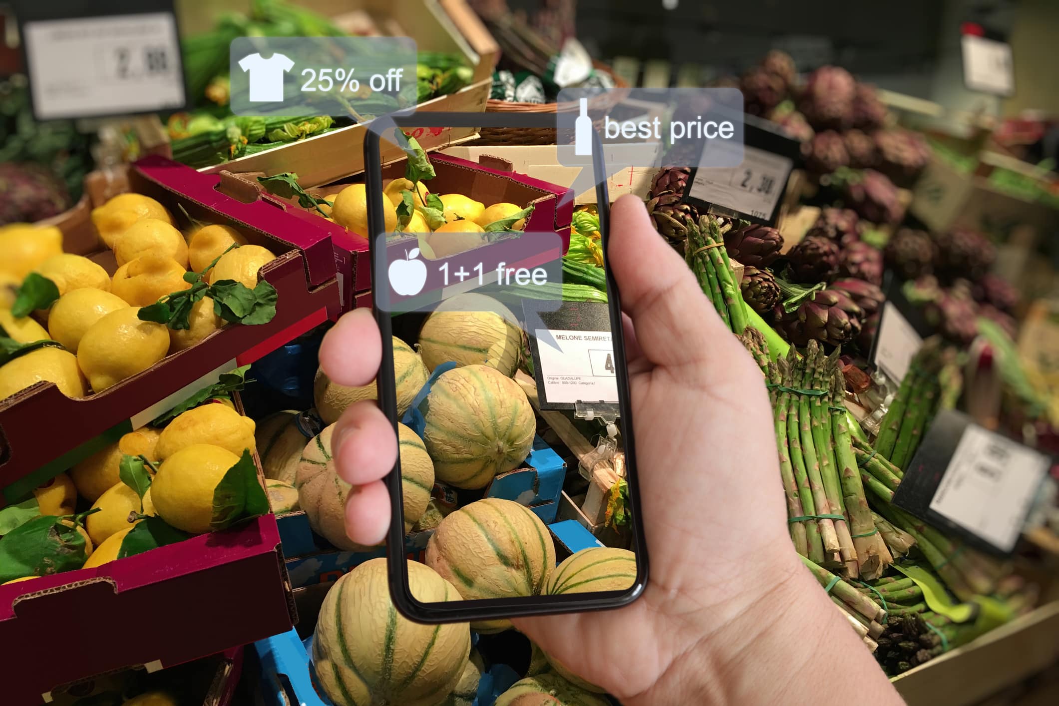 E-commerce augmented reality marketing in supermarket mobile phone app AI artificial intelligence