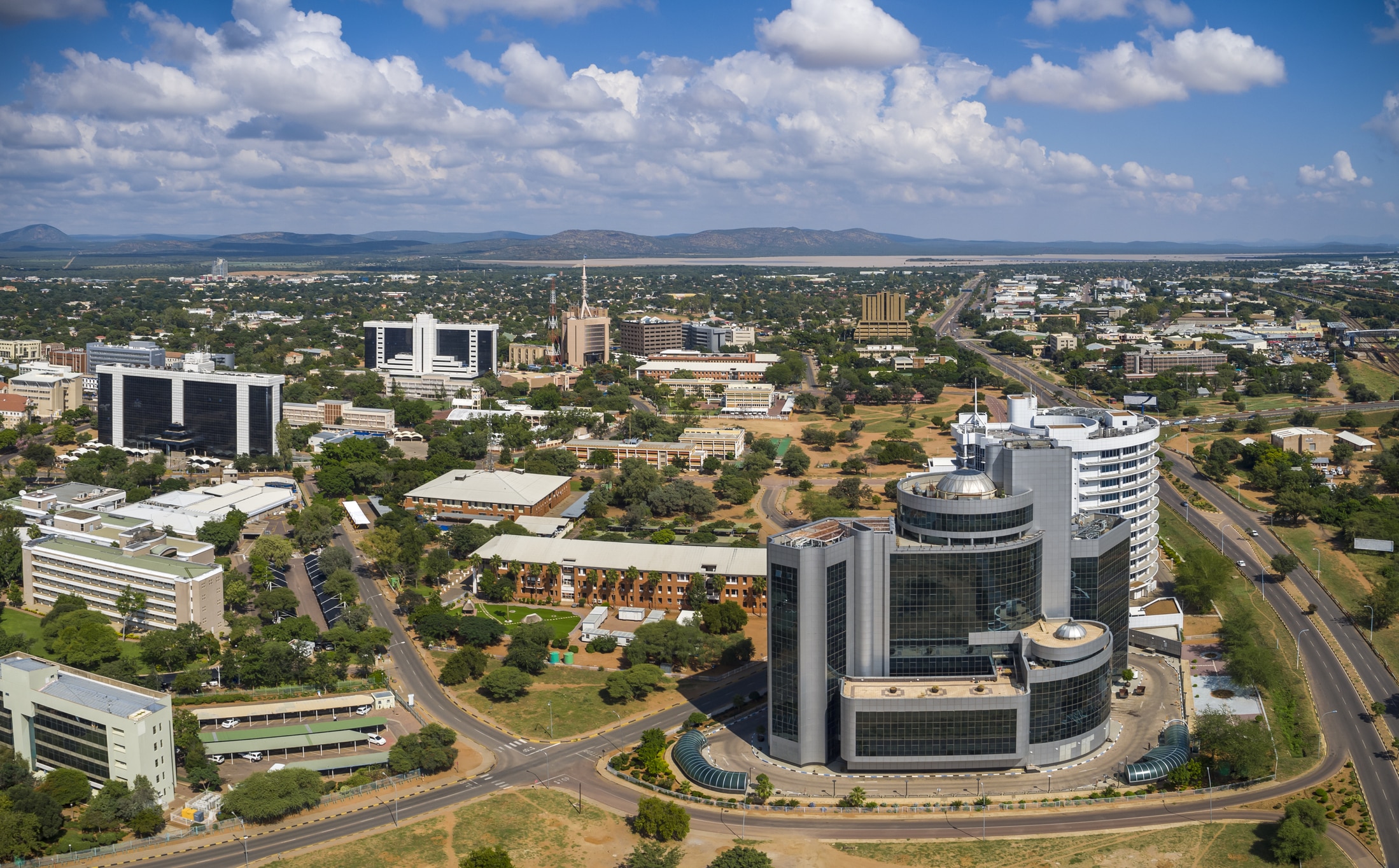 Gaborone, South East, Botswana 27 April 2017 aerial panorama of  Main Mall