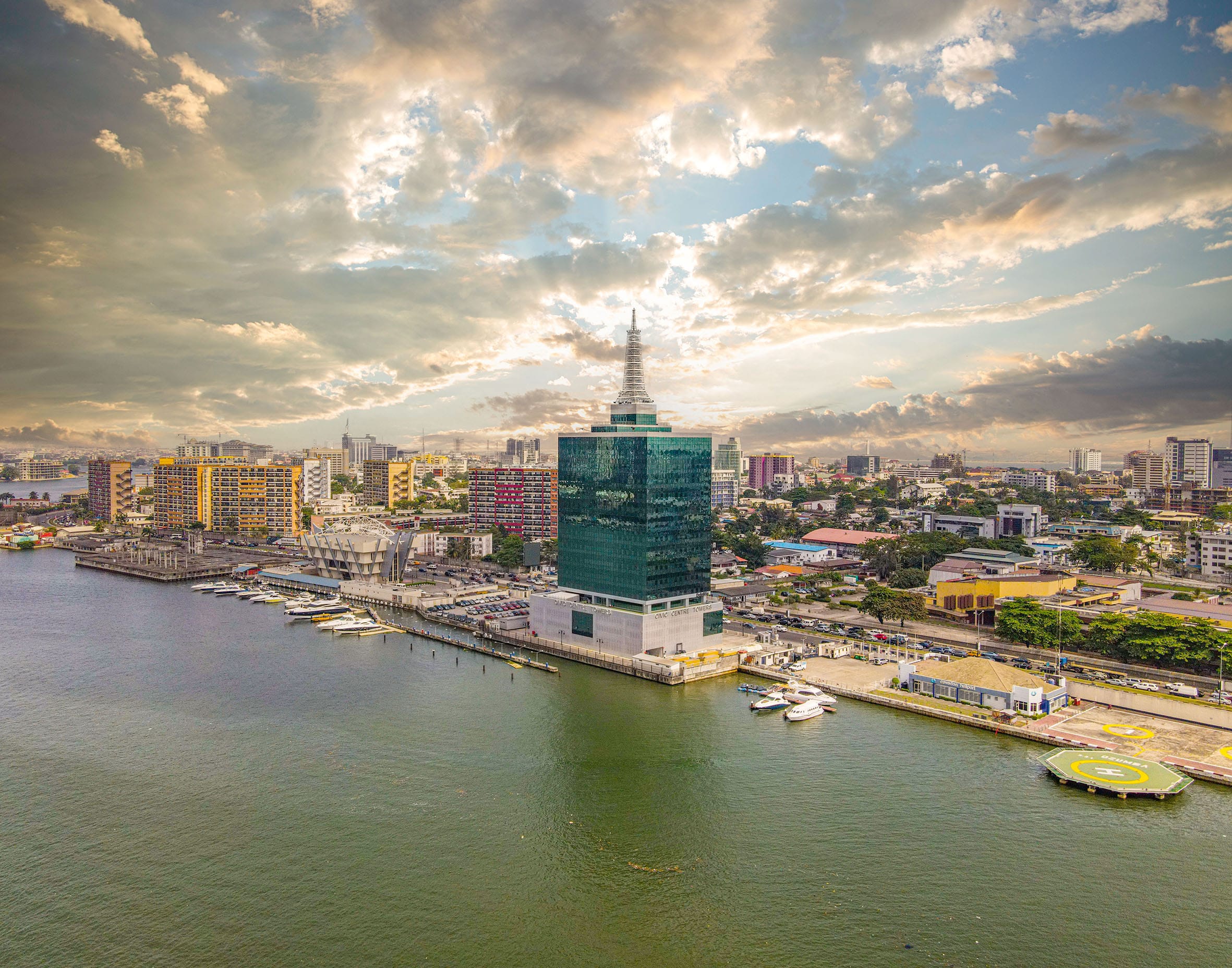 An aerial image of the shores of Victoria Island, Lagos