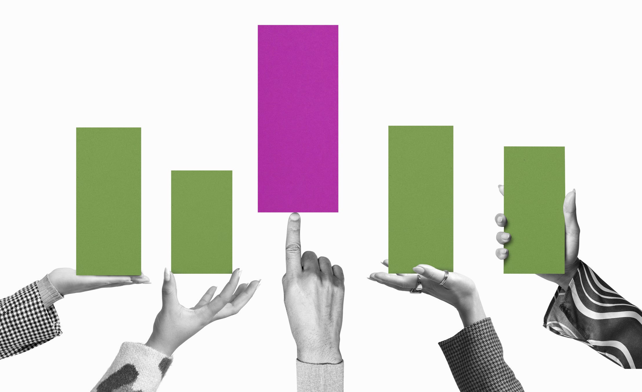 Hands holding up columns of bar graph