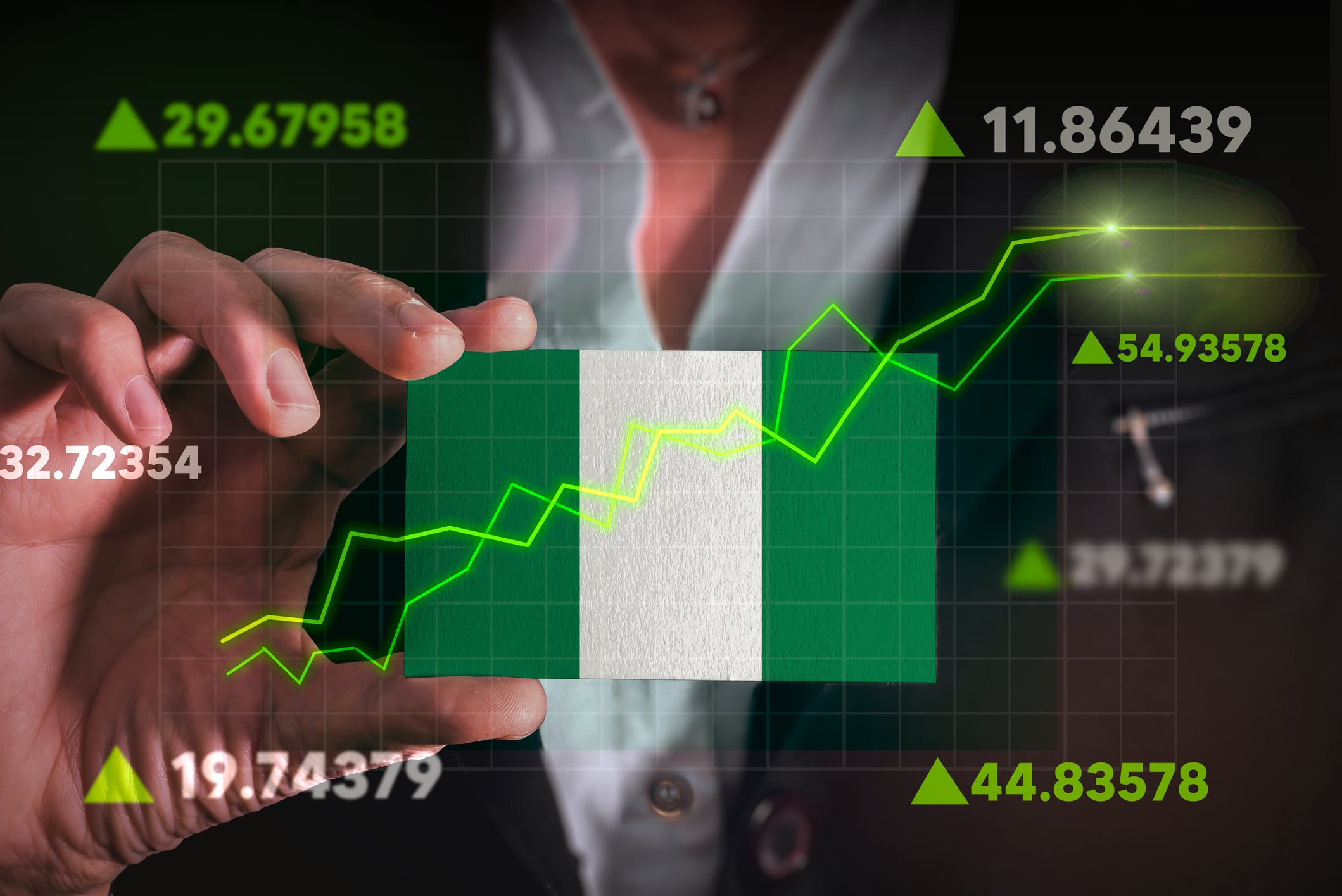 Graph growing up in Front Of Nigeria Flag.